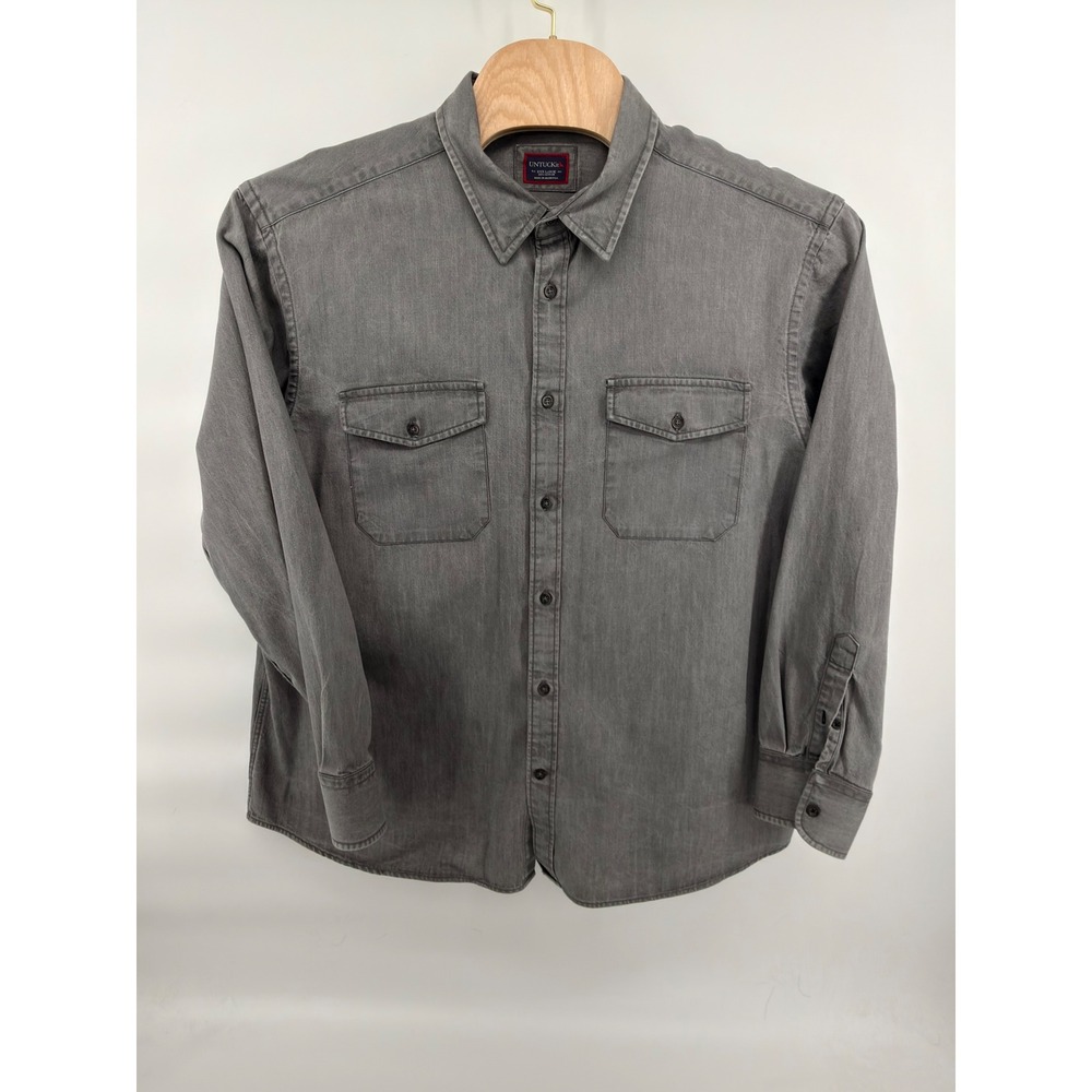 UNTUCKit Shirt Mens 3XL Gray Denim Cotton Long Sleeve Dual Flap Pocket Casual
